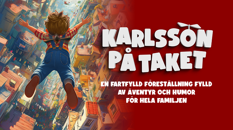 Bilden visar en illustration av Astrid Lindgrens kända karaktär Karlsson på taket.