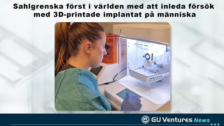 På bilden: doktorand Kristin Oskarsdottir vid BioX-printern. Bildanvändning med tillåtelse av Sahlgrenskaliv
