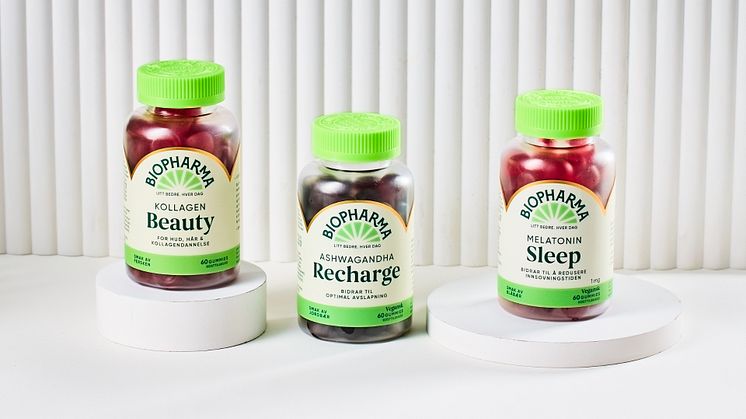 Recharge, Sleep og Beauty – produkter utviklet for energi, søvn og skjønnhet.