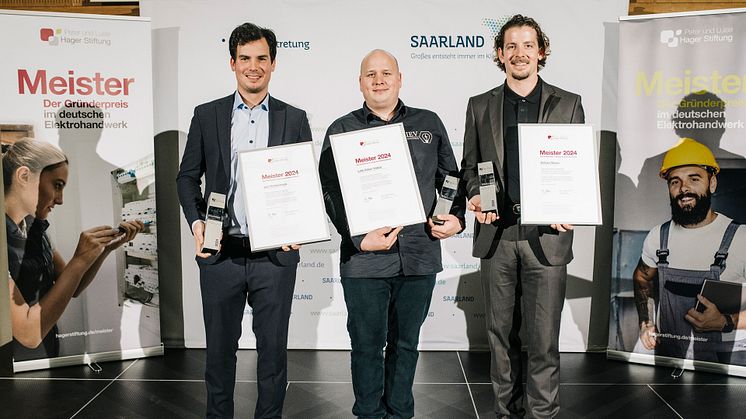 Preisträger des  Meister-Gründerpreises 2024 vlnr: Jan Ochterbeck, Leik-Kilian Valkai, Adrian Gloss 
