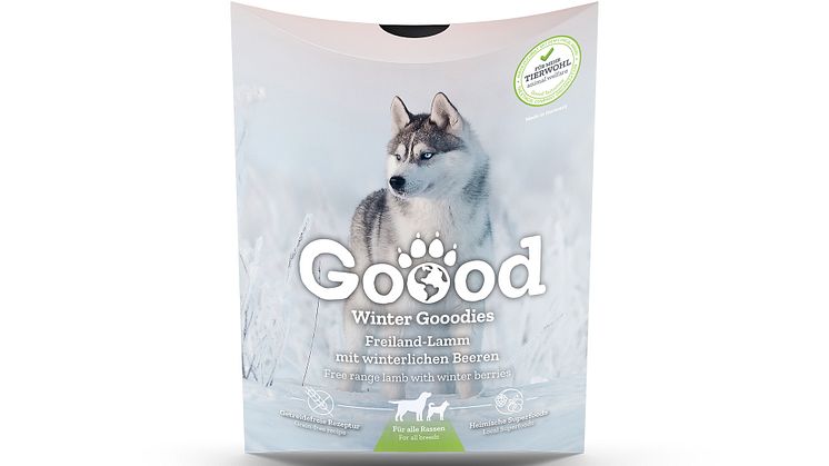Die Goood Winter Gooodies mit Freiland-Lamm und winterlichen Beeren sind wie gemacht für kleine und große Fellfreunde