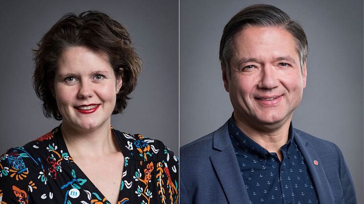 Jenny Landernäs (M), regionråd i majoritet i Region Västmanland och Kenneth Östberg (S), regionråd i opposition Region Västmanland. Pressbilder.