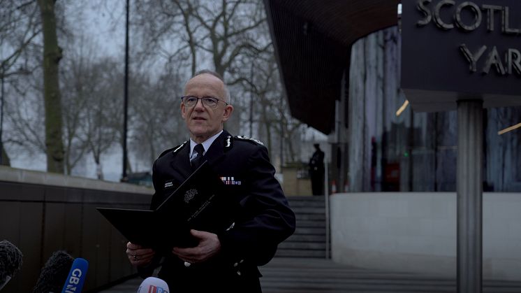 Commissioner speaks outside New Scotland Yard 