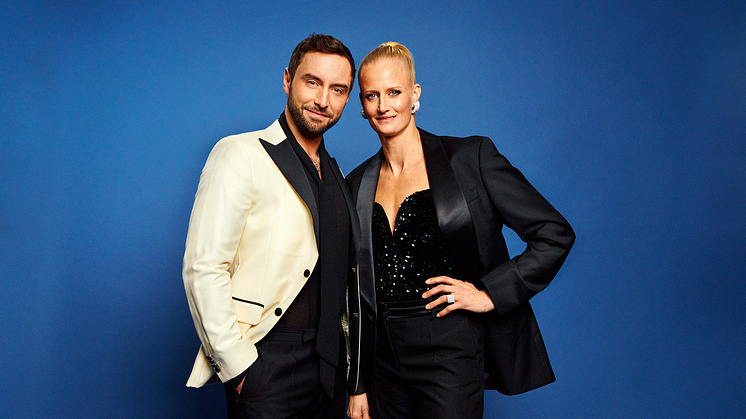 Måns Zelmerlöw och Carolina Klüft är programledare för Idrottsgalan 2025. Foto: Morgan Norman/SVT