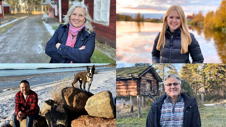 Maria Nylander, Matilda Persson, Erik Sundberg (här med Göte) och Jens Nylander ska i grupp och med eget arbete ta reda på om deras affärsidéer har potential. Finns det kunder där ute som behöver deras lösning och som är beredda att betala för den? 