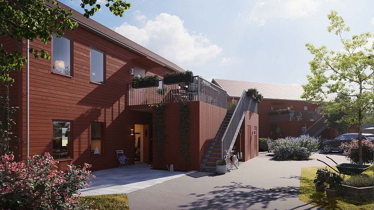 Visionsbild från Cederfors & Lindbäcks planerade bostadsprojekt på Tjärnbacken i Boden.