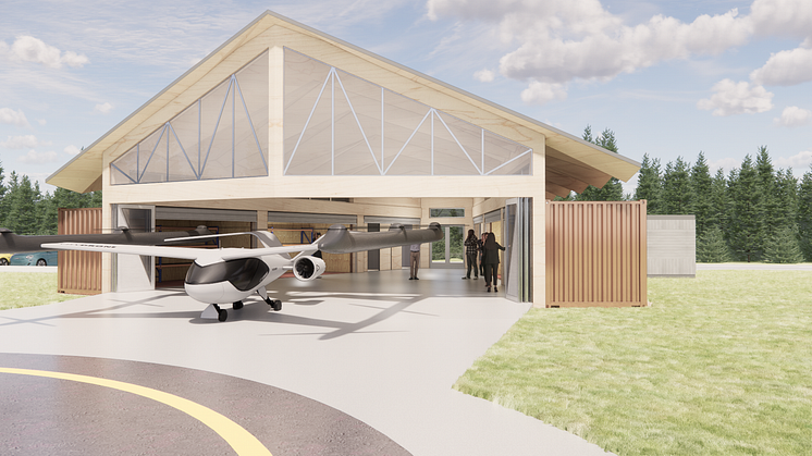 <span>Så är skulle framtida Droneport-lösningar kunna se ut. Under slutet av 2024 beräknas infrastrukturen och den initiala verksamheten vara på plats i Skellefteå. Visualisering: White Arkitekter</span>
