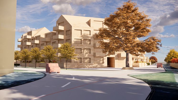 Ett nytt bostadskvarter planeras i Södra Sandby, här sett från Revingevägen/Hällestadvägen. Illustration: Fojab arkitekter.