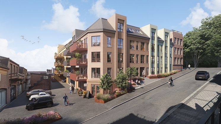 Stedstilpasset arkitektur som harmonerer med omgivelsene. Illustrasjon: Plyo