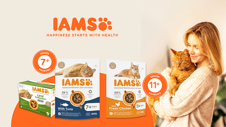 Die Marke IAMS erweitert ihr Angebot für ältere Katzen und bietet maßgeschneiderte Nahrung für Katzen ab 7 und 11 Jahren. Bild: IAMS (Spectrum Brands, Inc.)