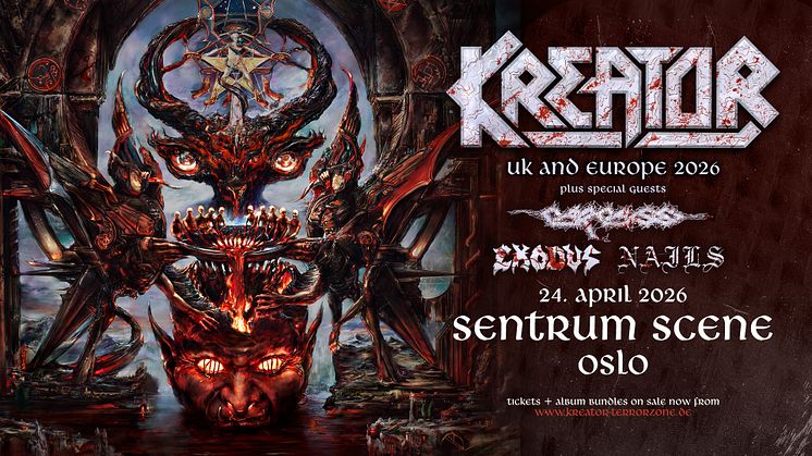 Bilde av turnéartworket til Kreator for 2026. 