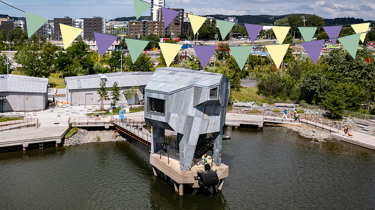 Den nya permanenta bastun i Jubileumsparken har samma utseende och placering som den tidigare bastuprototypen. Foto: Göteborgs Stad