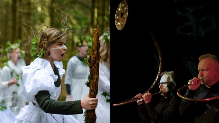 Carolinae Röster möter två musiker ur Ensemble Mare Balticum på bronslurar i konserten Ekon ur forntiden. Uruppförande den 8 juni på Ravinens Kulturhus.