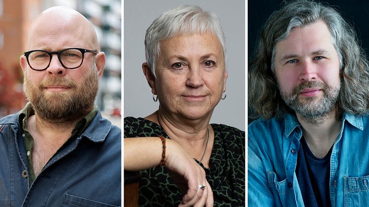 Tre porträtt i närbild av fotograferna Anders Hansson, Lena Wilhelmsson och Gustav Gräll.