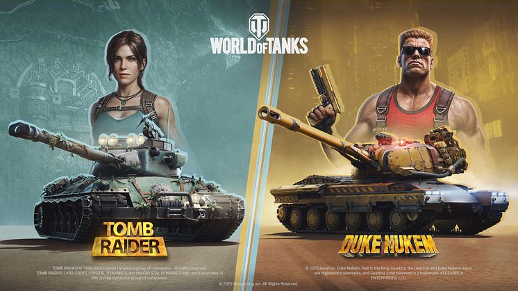 Side-by-side images of two gaming legends, Tomb Raider and Duke Nukem