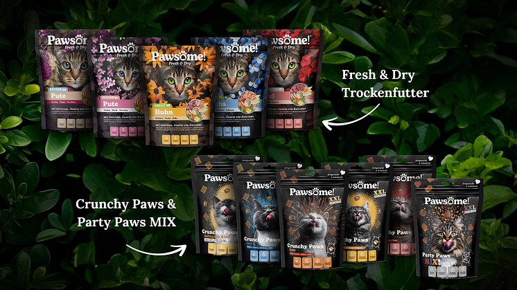 Pawsome erweitert Sortiment um Snacks und Trockenfutter für Katzen