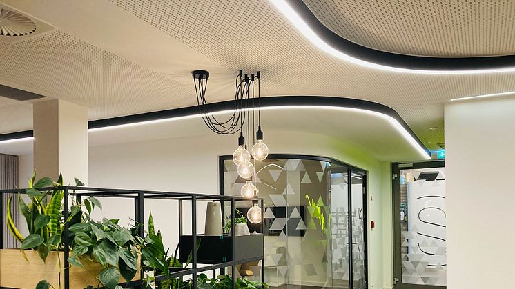 Foto: Astrid Weißenfeld. vr more Bankfiliale in Heide, Lichtkanal Curved folgt der architektonischen Raumlinie.