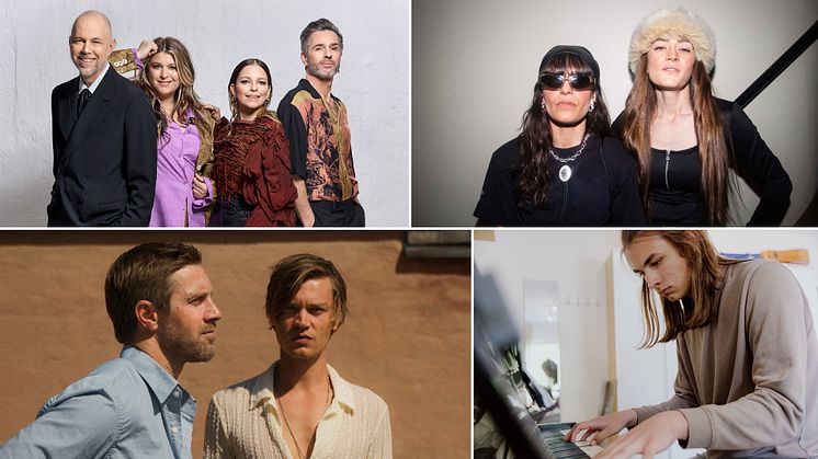 Oscar Magnusson, Peter Jöback, Linnea Henriksson, Petra Marklund, Tomas Andersson Wij, Cleo, Ayla, Tim Slakva, Viktor Norén och Linus Wahlgren står på scenen för Världens Barn i år.