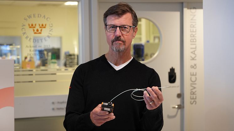 Mats Landin, produktspecialist på Nordtec, deltar på Ahlsells fastighetsmässa i Slagthuset i Malmö.