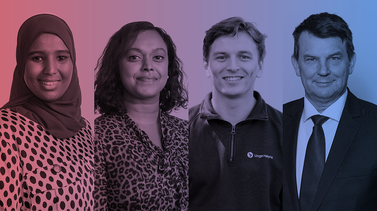 Marian Hussein (SV), Kamzy Gunaratman (AP), Ola Svenneby (H) og Tor Mikkel Wara (FrP) kommer til Handelens Hus for debatt