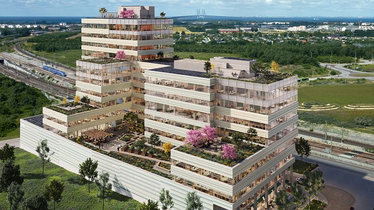 Wihlborgs nya projekt i Hyllie certifieras i Miljöbyggnad Guld 4.0, Well och NollCo2. Bild: Walk The Room 