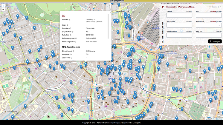 Digitaler Stadtplan zu den geheimen Stasi-Objekten in Leipzig - © Bürgerkomitee Leipzig e. V.