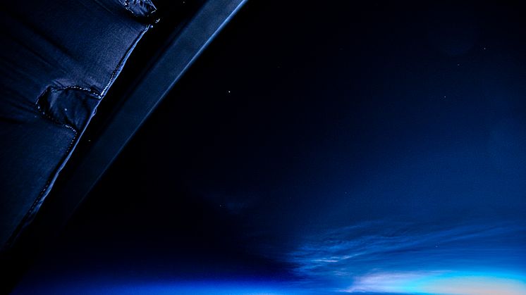 Nattlysande moln som syns från stratosfären (SONC experimentet) den 16 augusti 2021. ⓒ Peter Dalin.