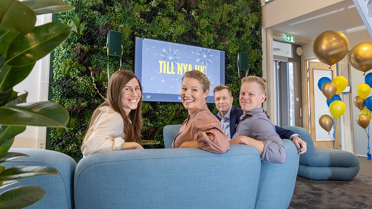 Från vänster; Louise Gabrielsson tf hållbarhetschef på Swecon Group, Anna-Karin Kjellin från anca inredningsarkitekter, Ulf Hellström vd på Swecon och Pontus Magnusson projektledare på Swecon.