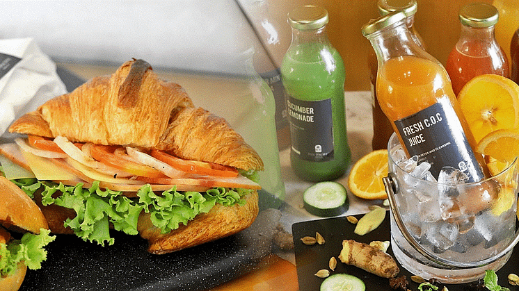 In photo: Ham & Cheese Croissant and Fresh C.O.C Healthy Juice