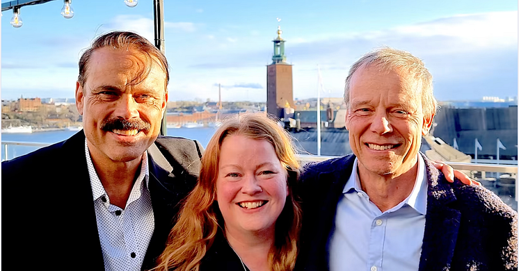 Grundarna av det nya rymdföretaget I.S.A.A.C. fr v. entreprenör Mattias Hansson, rymddesigner Cecilia Hertz och astronaut Christer Fuglesang 