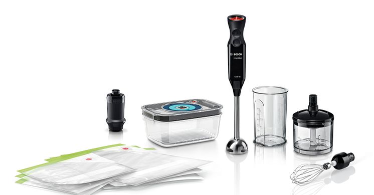 Nyhed: Bosch Stavblender ErgoMixx med vakuumopbevaring, som forlænger madens holdbarhed.
