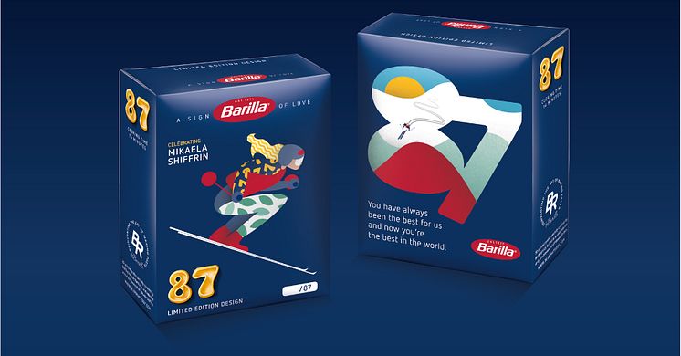 Barilla har producerat 87 LIMITED EDITION paket för att fira Mikaela Shiffrins historiska världscupseger