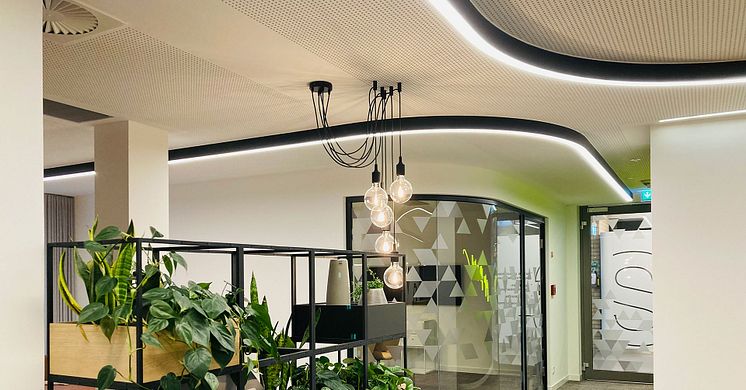 Photo: Astrid Weißenfeld. vr more branch office in Heide – Lichtkanal Curved follows the architectural lines of the space.