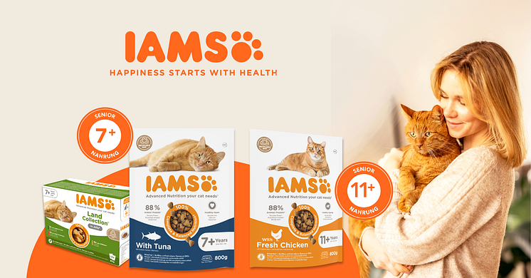 Die Marke IAMS erweitert ihr Angebot für ältere Katzen und bietet maßgeschneiderte Nahrung für Katzen ab 7 und 11 Jahren. Bild: IAMS (Spectrum Brands, Inc.)