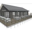 3D-illustration som ger en hint om hur Hemavans nästa fjällrestaurang kommer se ut.