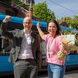 Peder Lofnes Hauge, leiar i Noregs Mållag og direktør for kommunikasjon og samfunnskontakt, Elisabeth Skarsbø Moen. Foto: Thomas Brun NTB