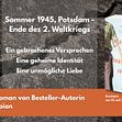 Links: Eine Blume, die sich aus einem Riss in der Erde drängt; Rechts: Buchcover; Mitte: Stichworte Potsdam 1945