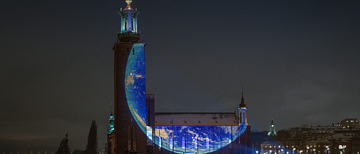 Stockholm City Hall, Nobel Week Lights. Photo: Christan Åslund