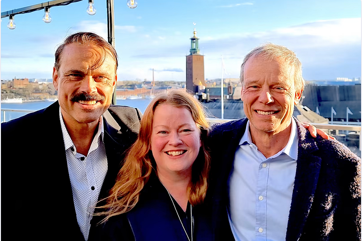Grundarna av det nya rymdföretaget I.S.A.A.C. fr v. entreprenör Mattias Hansson, rymddesigner Cecilia Hertz och astronaut Christer Fuglesang 