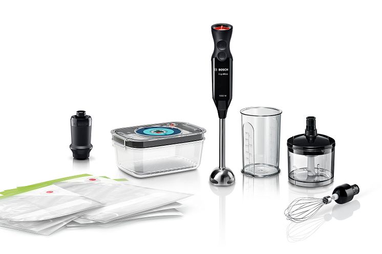 Nyhed: Bosch Stavblender ErgoMixx med vakuumopbevaring, som forlænger madens holdbarhed.