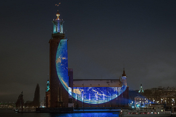 Stockholm City Hall, Nobel Week Lights. Photo: Christan Åslund