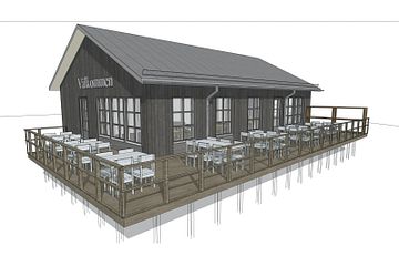 3D-illustration som ger en hint om hur Hemavans nästa fjällrestaurang kommer se ut.