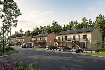 Klimatsmarta bostadsrätter i Horns Strand utanför Västervik. Hållbara energilösningar, egna uteplatser samt gemensamhetsytor för umgänge och lek.