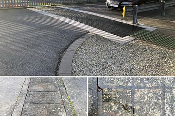 Bespoke D400 Fibrelite composite covers installed at UK power station (top) to replace failing concrete covers (bottom)