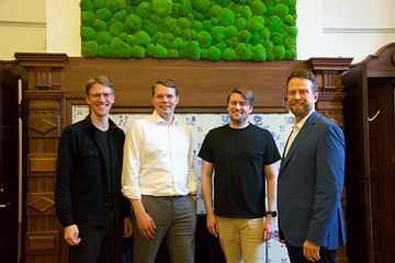 The two Kvasir Technologies founders and the new investors: From the left: Mikkel Skytte Hejbøl (The Footprint Firm), Anders Bak Kristoffersen (Kvasir), Joachim Bachmann Nielsen (Kvasir), and Johan Bitsch Nielsen (EIFO)