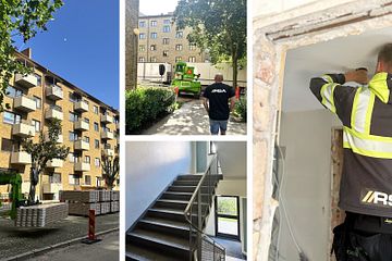 När vi besöker flerbostadshusen Klostret och Kapellet pågår omdragning av el i en av de 89 lägenheterna. 