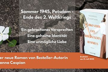 Links: Eine Blume, die sich aus einem Riss in der Erde drängt; Rechts: Buchcover; Mitte: Stichworte Potsdam 1945