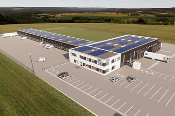 Visualisering af GLS Denmarks distributionscenter i Randers udarbejdet af Gråkjær Erhverv A/S. 
