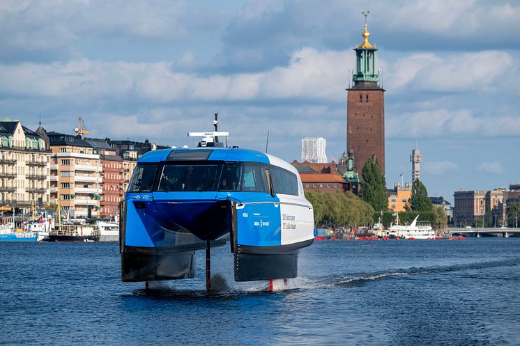 Heralding a new era of waterborne transport: Candela P-12 is the fastest electric ferry, and at 25 knots faster than Stockholm's diesel-powered commuter boats.