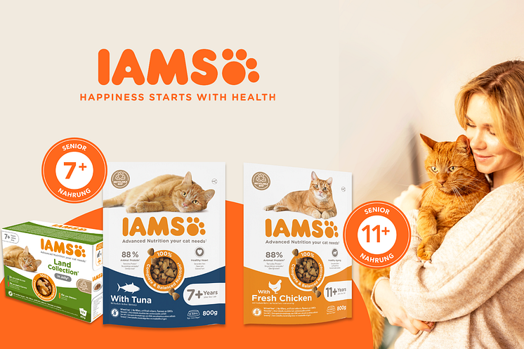 Die Marke IAMS erweitert ihr Angebot für ältere Katzen und bietet maßgeschneiderte Nahrung für Katzen ab 7 und 11 Jahren. Bild: IAMS (Spectrum Brands, Inc.)